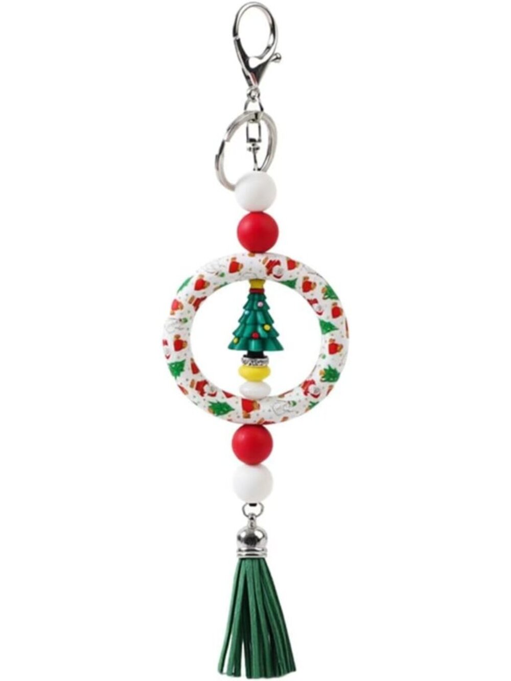 Festive Beaded Christmas Tree Keychain with Stylish Tassel - Holiday Accessory